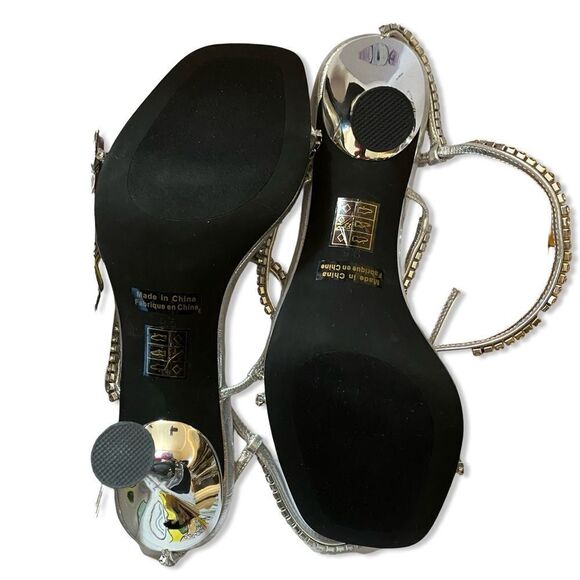 Jeffrey Campbell Demonica Sandals Silver shoes high heels Rhinestone Revolve 9.5 - Picture 12 of 14